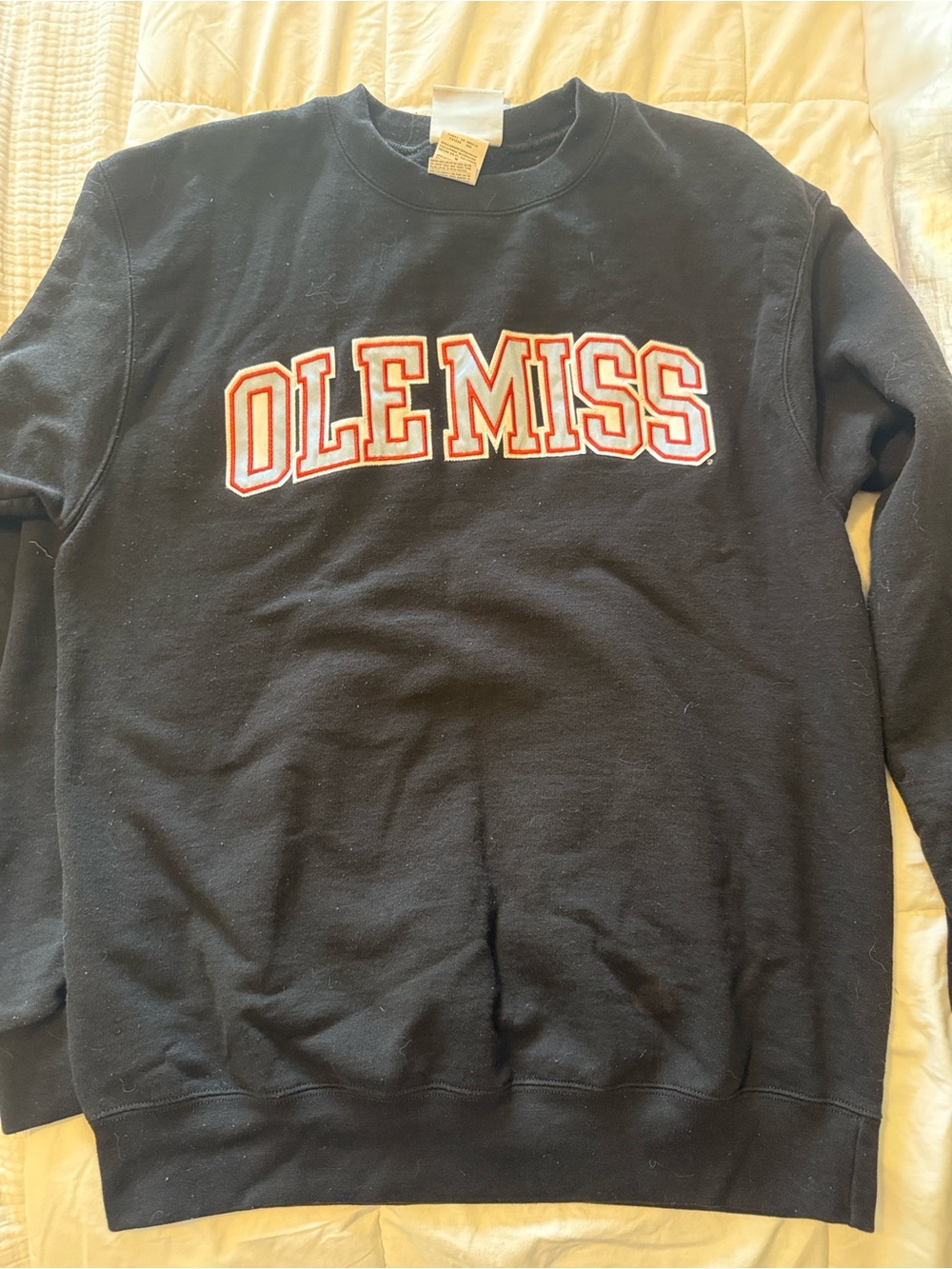 Champion Navy Sweatshirt with Red and White Ole Miss Appliqué